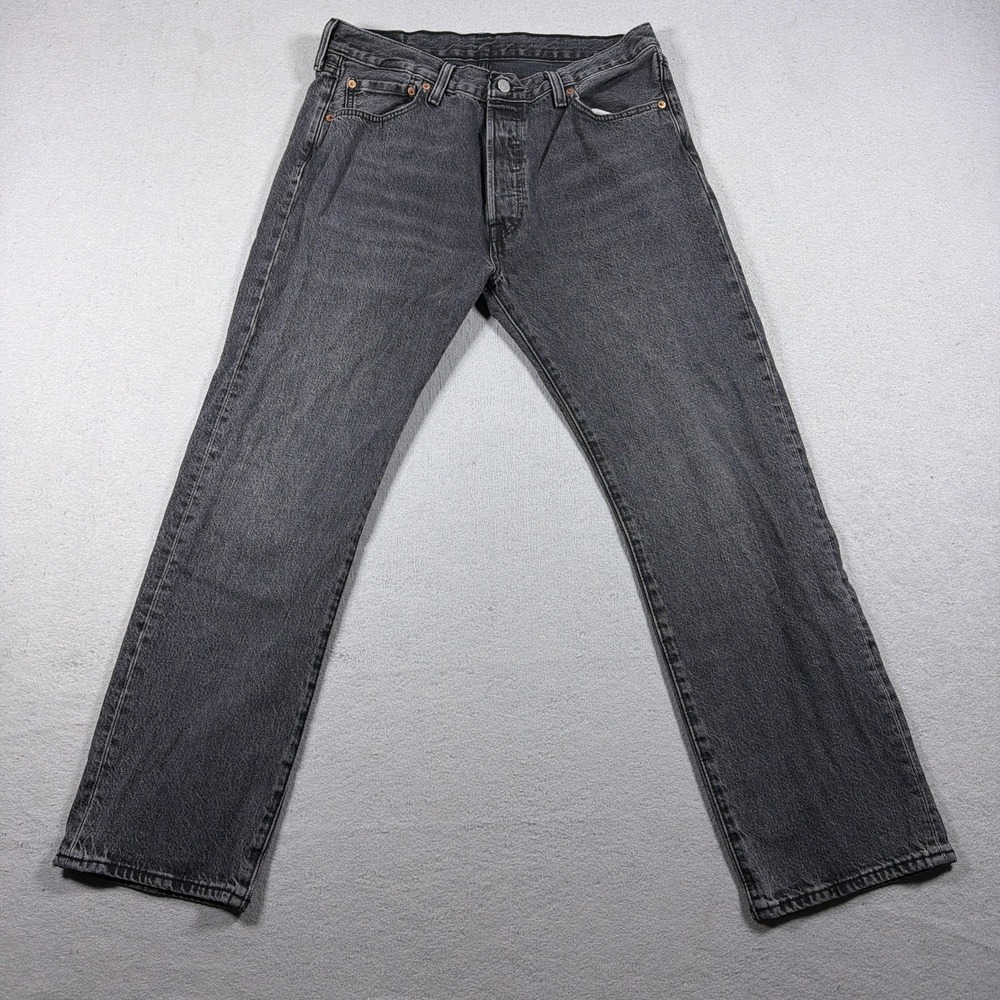 Levis 501 Jeans Mens 34x30 Gray Charcoal Wash Straight Button Fly Denim Pants